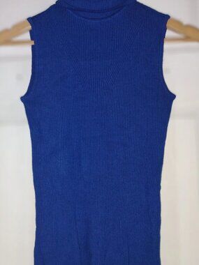 525 America Tank Top Women's S Blue Rayon Rib Knit Mock Neck Sleeveless Pullover